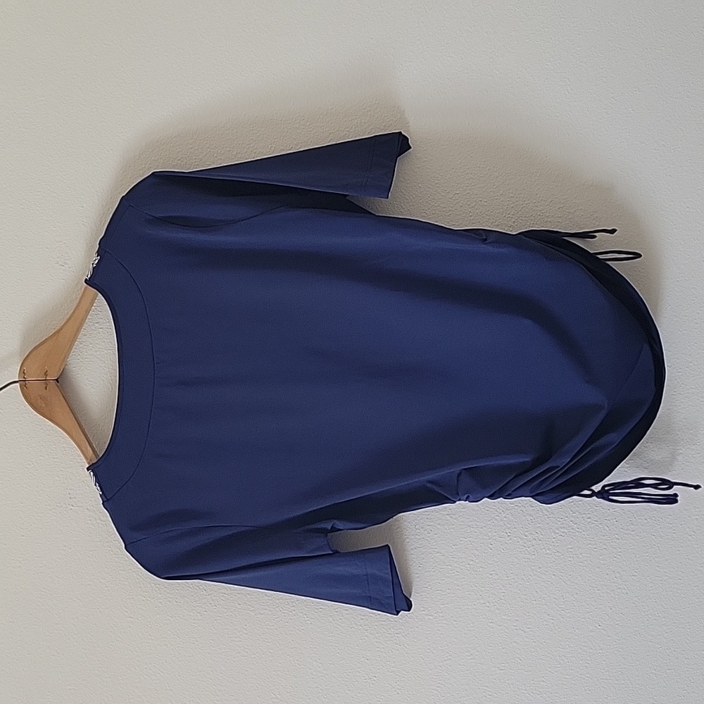 Lands' End Navy Embroidered Adjustable Tunic Swim Rash Guard Top Size Small - Picture 3 of 7